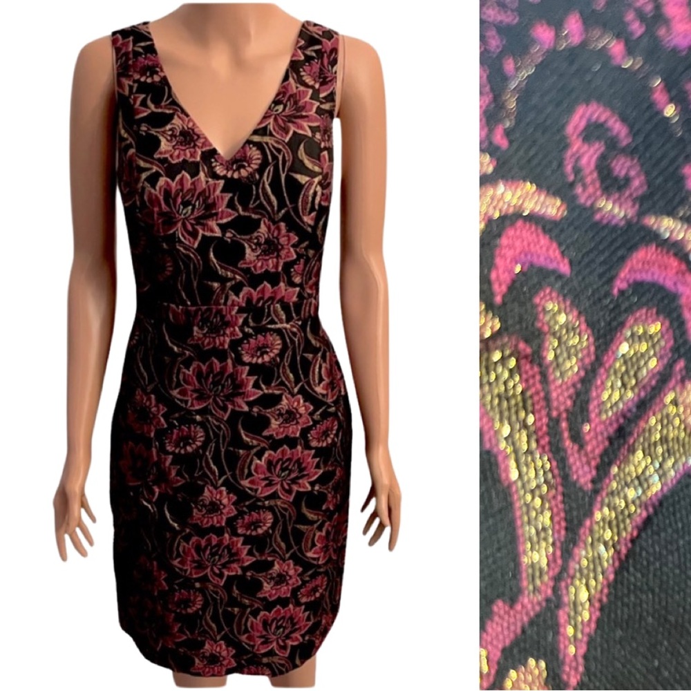 J. Crew floral dress with gold metalized fibers.